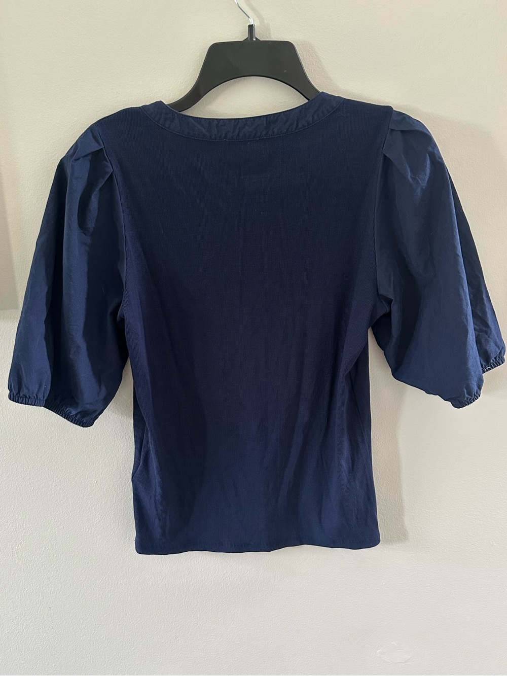Madewell Navy Puff Sleeve Henley Top Cotton Large - Picture 3 of 6